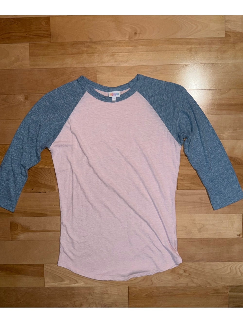 LuLaRoe Small Pink and Blue Raglan Long Sleeve Tee, Very Good Condition